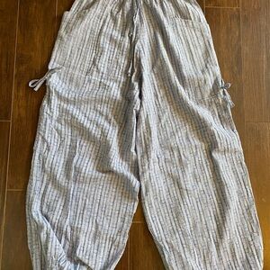 Harem Pants Striped Light Blue Wide-Leg Drawstring Pants